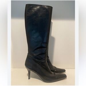 Stuart Weitzman Knee Length High Boots Shoes With Heel Zip Up Black Leather 8W
